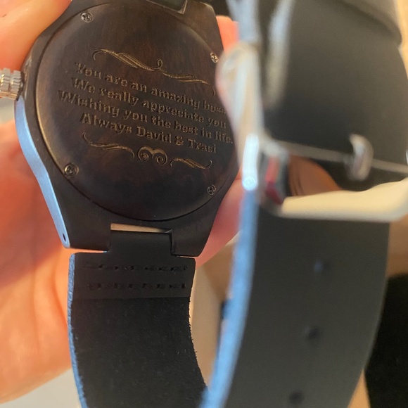 BOBO BIRD Men's Black Wooden Watch - Cowhide Leather Strap, Quartz Face - Picture 4 of 11